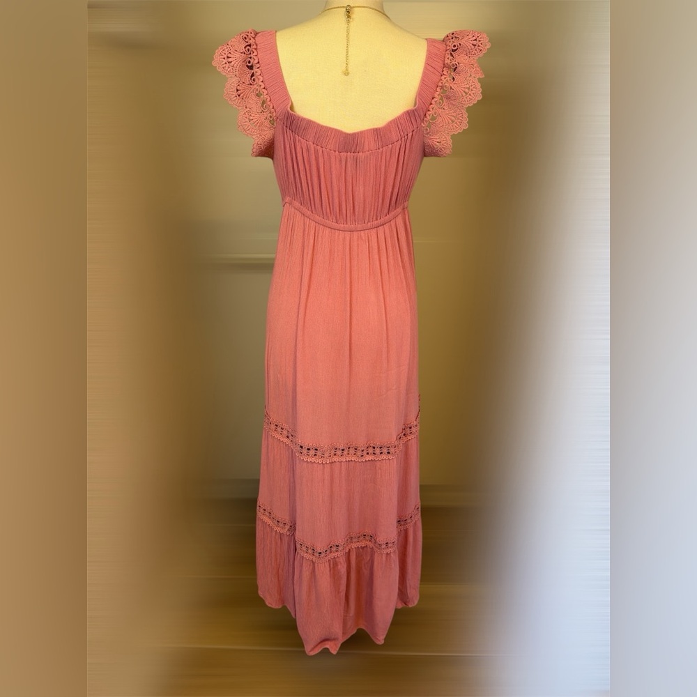 Elegant Pink Lace Trim Maxi Dress - Picture 2 of 2